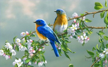 pájaros azules con flores pájaros Pinturas al óleo